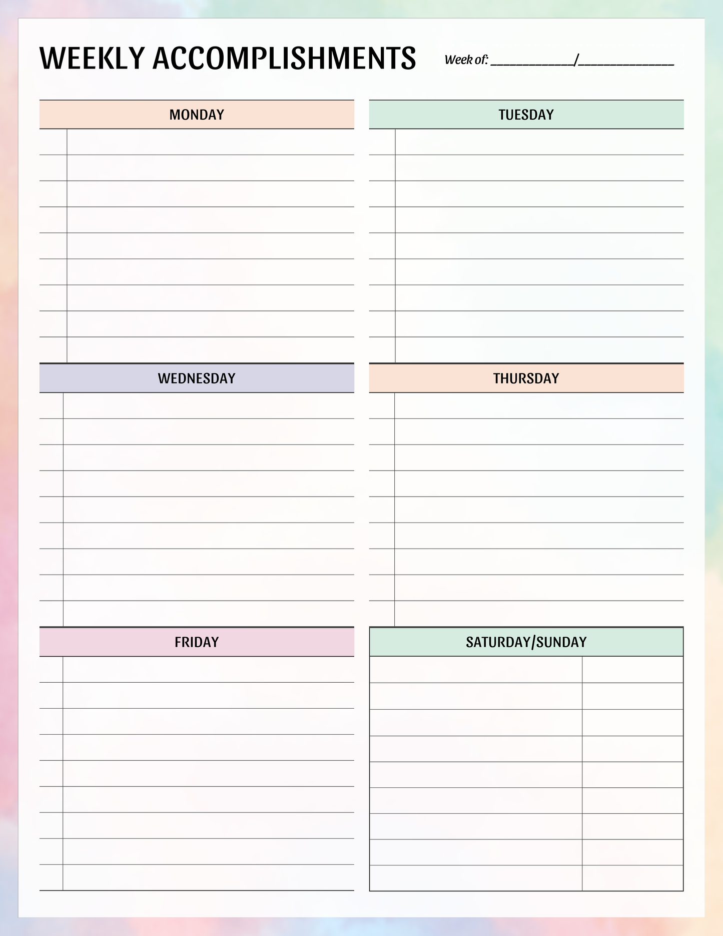 Weekly Accomplishments