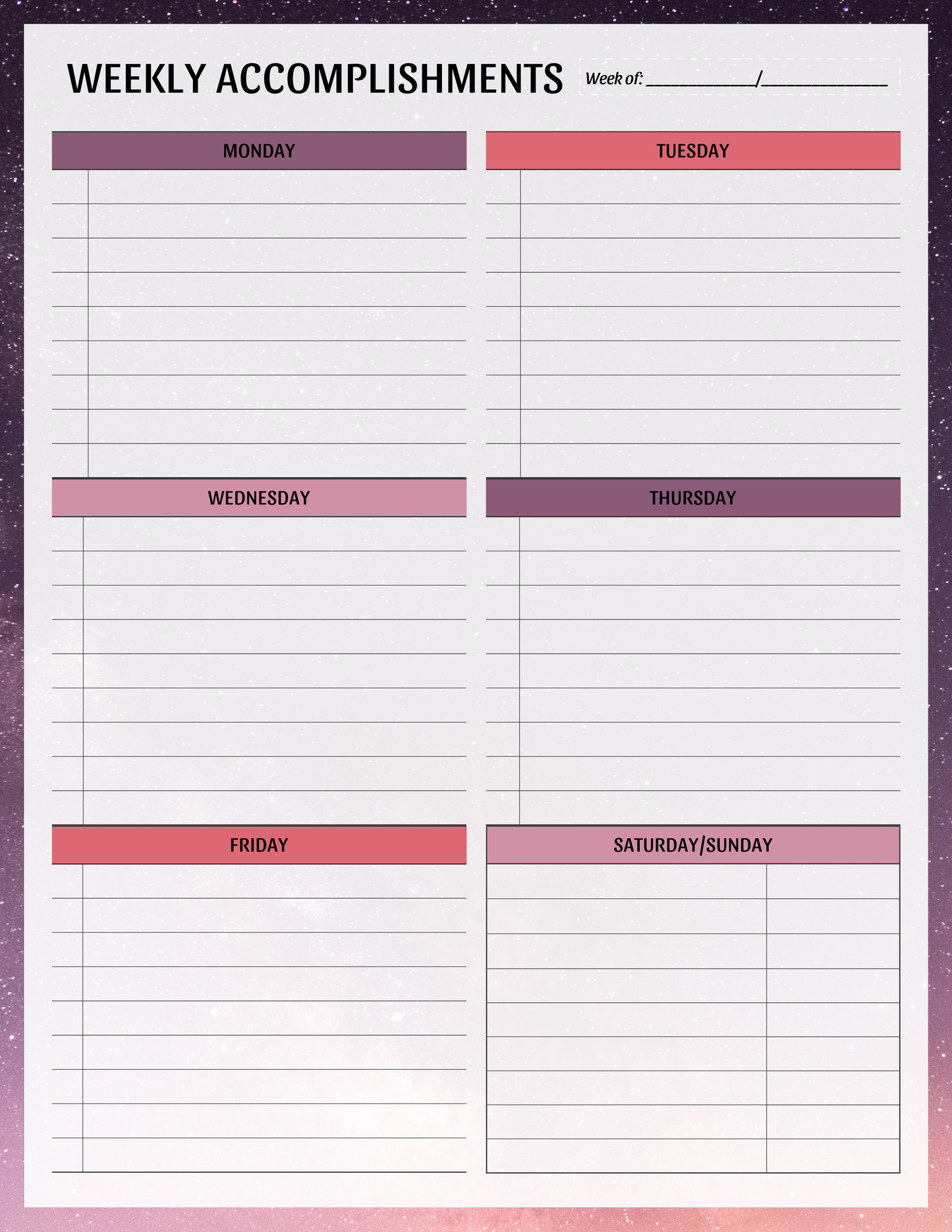 Weekly Accomplishments